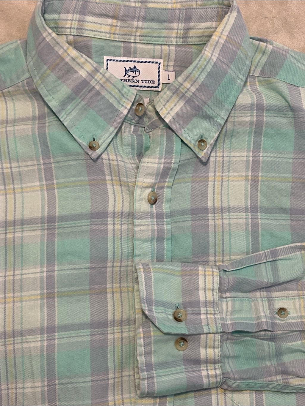 Southern Tide Trim Fit Plaid Button Down Shirt Size L 100% Cotton Long Sleeve